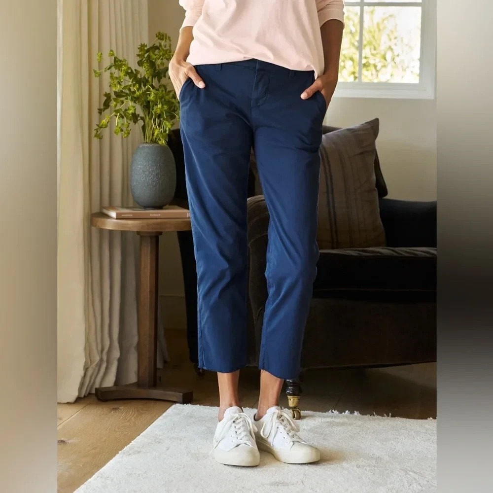Frank & Eileen Wicklow Pants Womens 8 Blue Raw Hem Italian Chino Made In USA